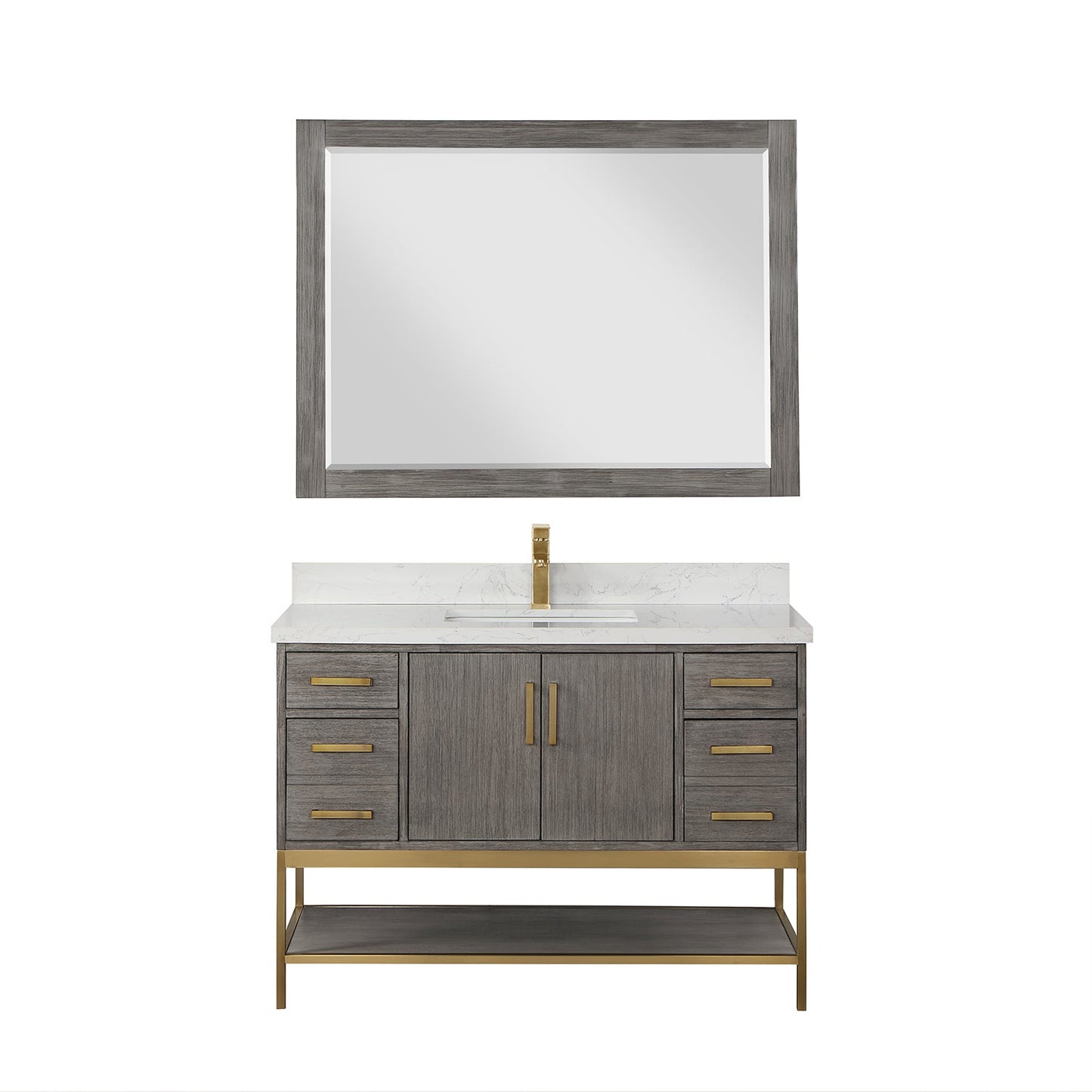 Wildy 48" Single Bathroom Vanity Set in Classical Grey with Grain White Engineered Stone Countertop with Mirror