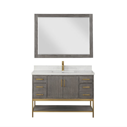 Wildy 48" Single Bathroom Vanity Set in Classical Grey with Grain White Engineered Stone Countertop with Mirror