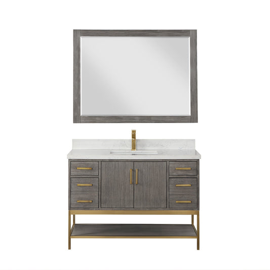 Wildy 48" Single Bathroom Vanity Set in Classical Grey with Grain White Engineered Stone Countertop with Mirror