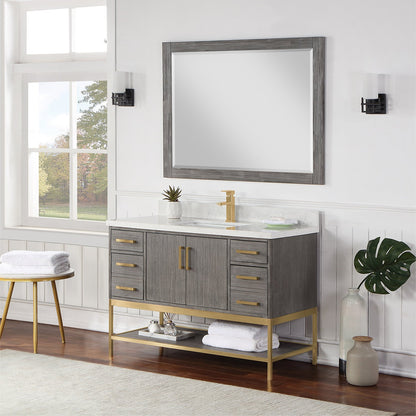 Wildy 48" Single Bathroom Vanity Set in Classical Grey with Grain White Engineered Stone Countertop with Mirror