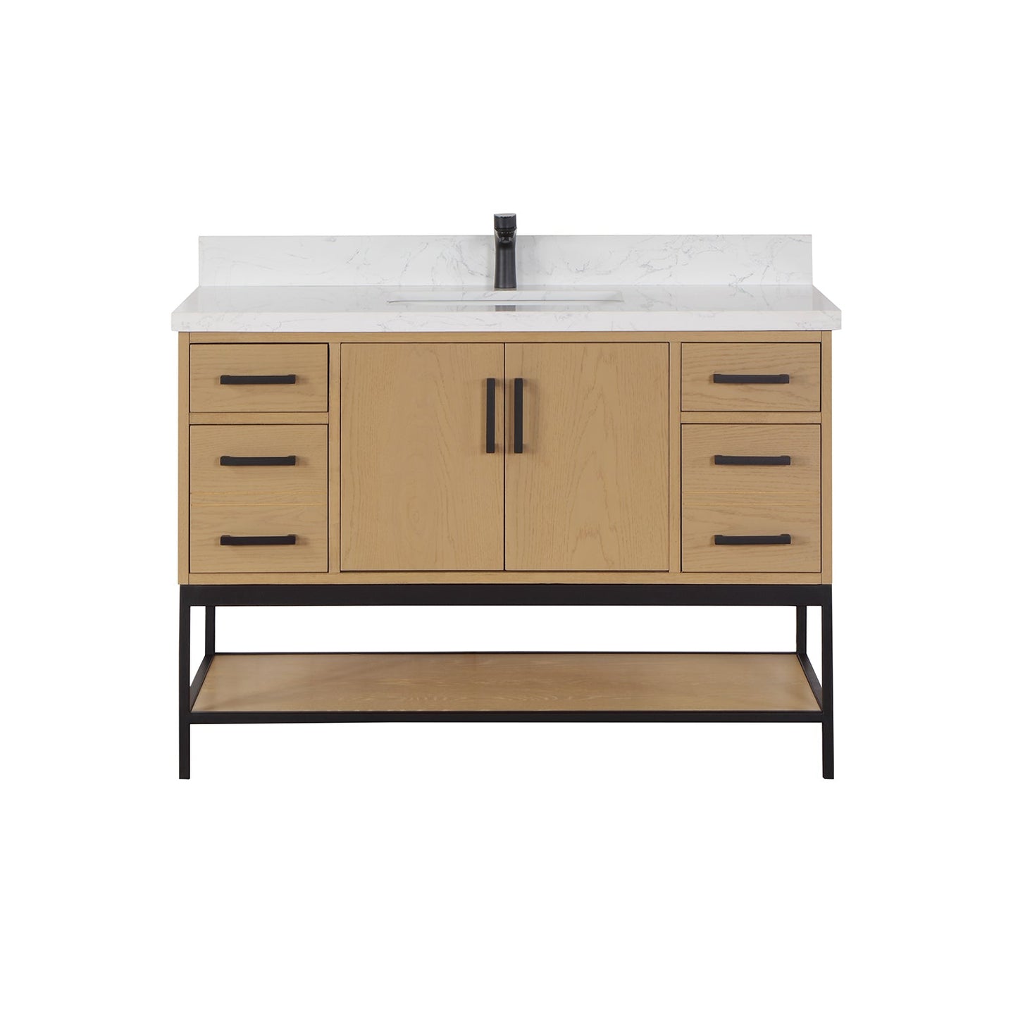 Wildy 48" Single Bathroom Vanity Set in Washed Oak with Grain White Engineered Stone Countertop without Mirror