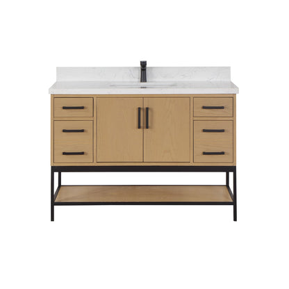 Wildy 48" Single Bathroom Vanity Set in Washed Oak with Grain White Engineered Stone Countertop without Mirror