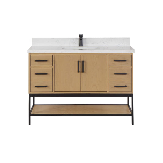 Wildy 48" Single Bathroom Vanity Set in Washed Oak with Grain White Engineered Stone Countertop without Mirror