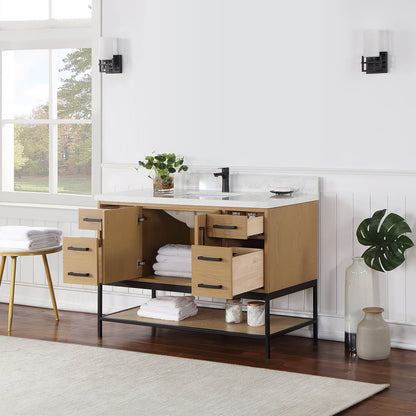 Wildy 48" Single Bathroom Vanity Set in Washed Oak with Grain White Engineered Stone Countertop without Mirror