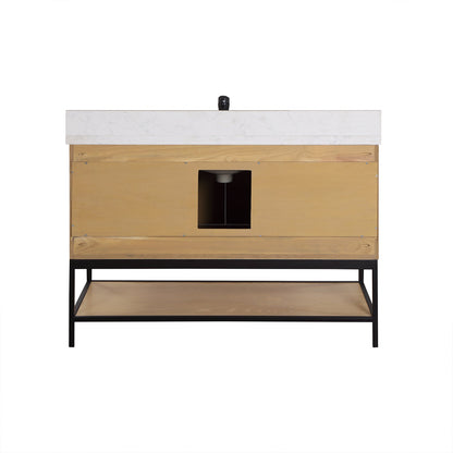 Wildy 48" Single Bathroom Vanity Set in Washed Oak with Grain White Engineered Stone Countertop without Mirror