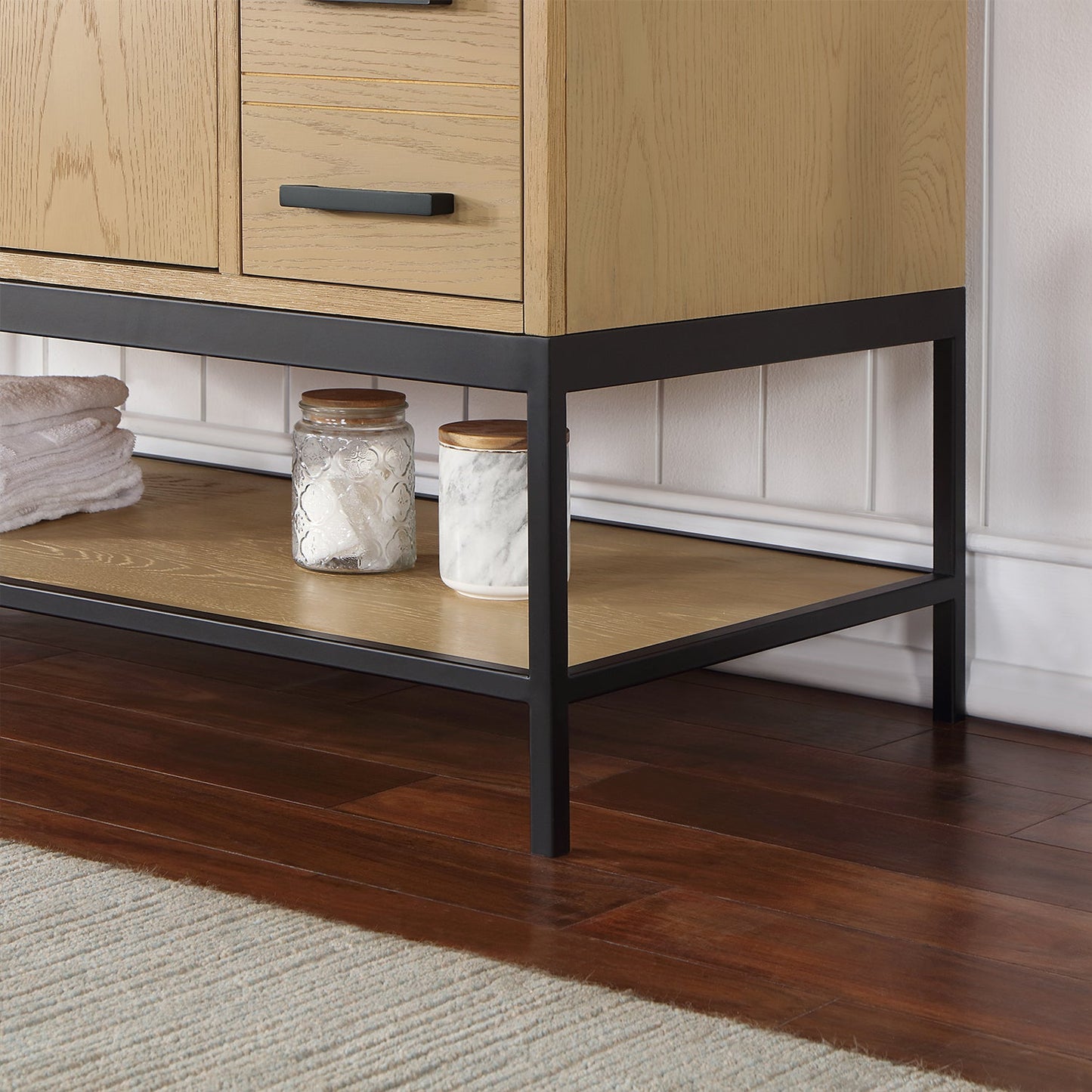 Wildy 48" Single Bathroom Vanity Set in Washed Oak with Grain White Engineered Stone Countertop with Mirror