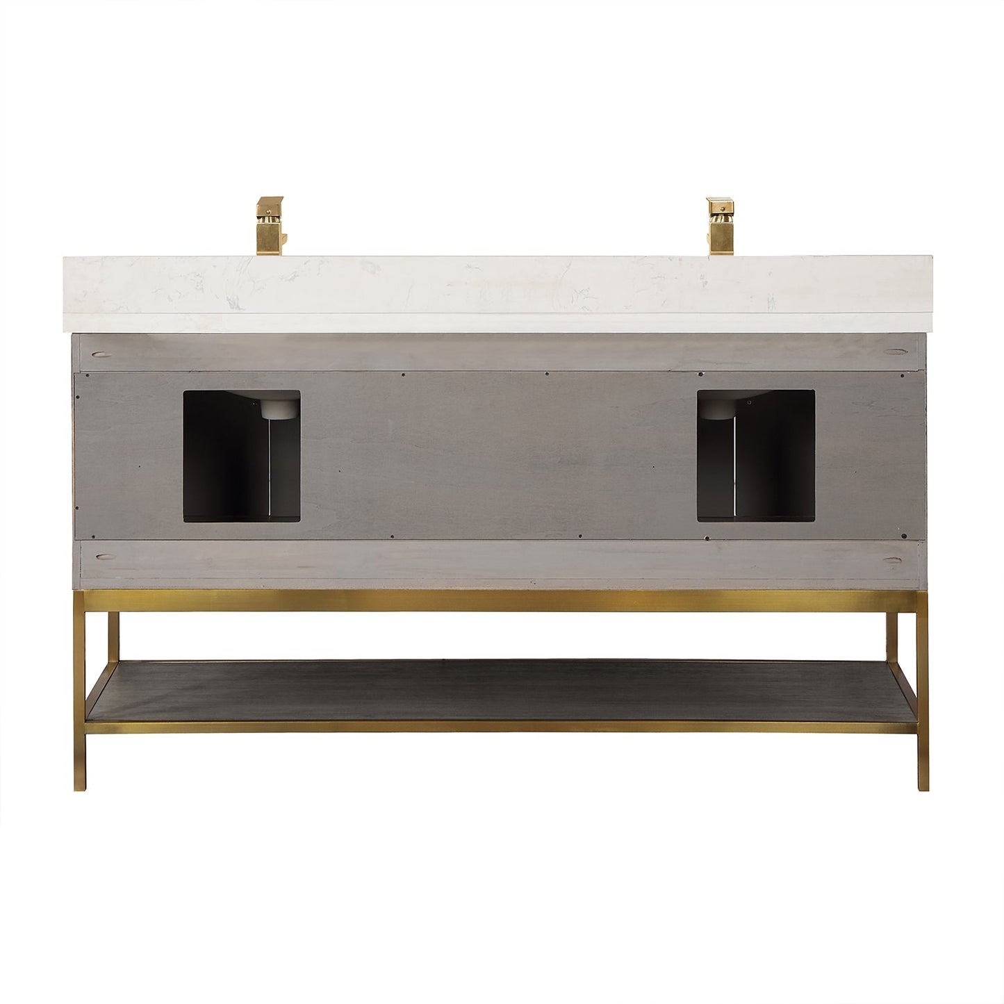 Wildy 60" Double Bathroom Vanity Set in Classical Grey with Grain White Engineered Stone Countertop without Mirror