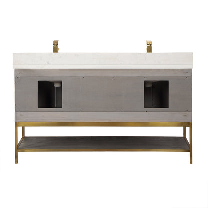 Wildy 60" Double Bathroom Vanity Set in Classical Grey with Grain White Engineered Stone Countertop without Mirror