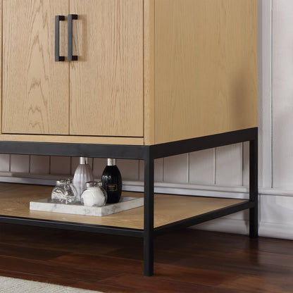 Wildy 60" Double Bathroom Vanity Set in Washed Oak with Grain White Engineered Stone Countertop without Mirror