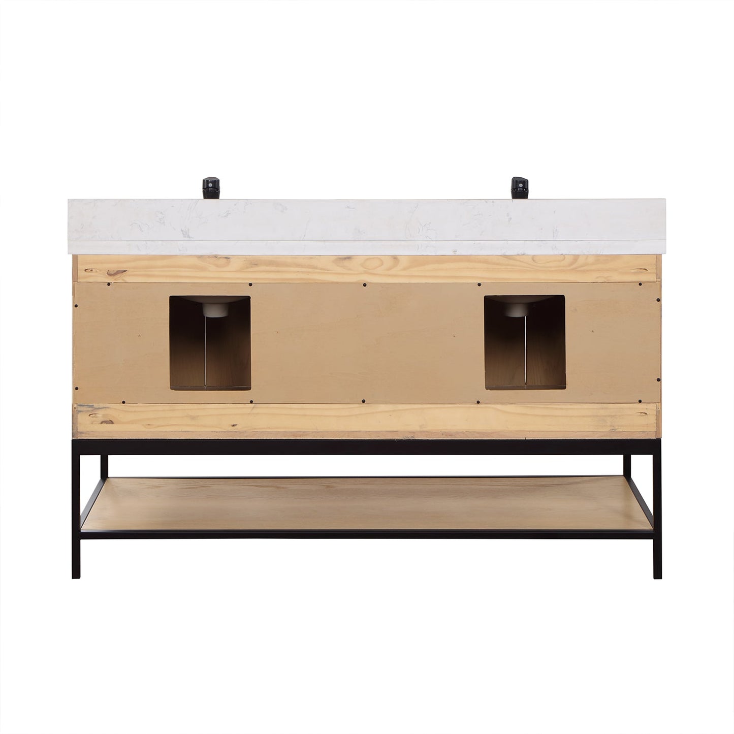Wildy 60" Double Bathroom Vanity Set in Washed Oak with Grain White Engineered Stone Countertop without Mirror