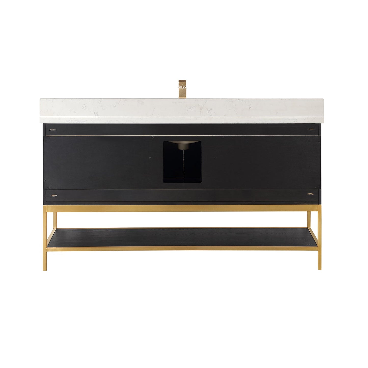 Wildy 60" Single Bathroom Vanity Set in Black Oak with Grain White Engineered Stone Countertop without Mirror