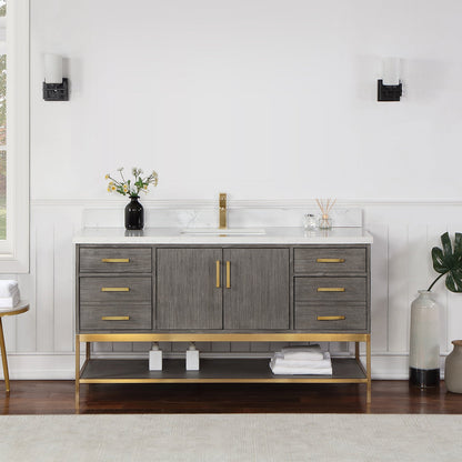 Wildy 60" Single Bathroom Vanity Set in Classical Grey with Grain White Engineered Stone Countertop without Mirror