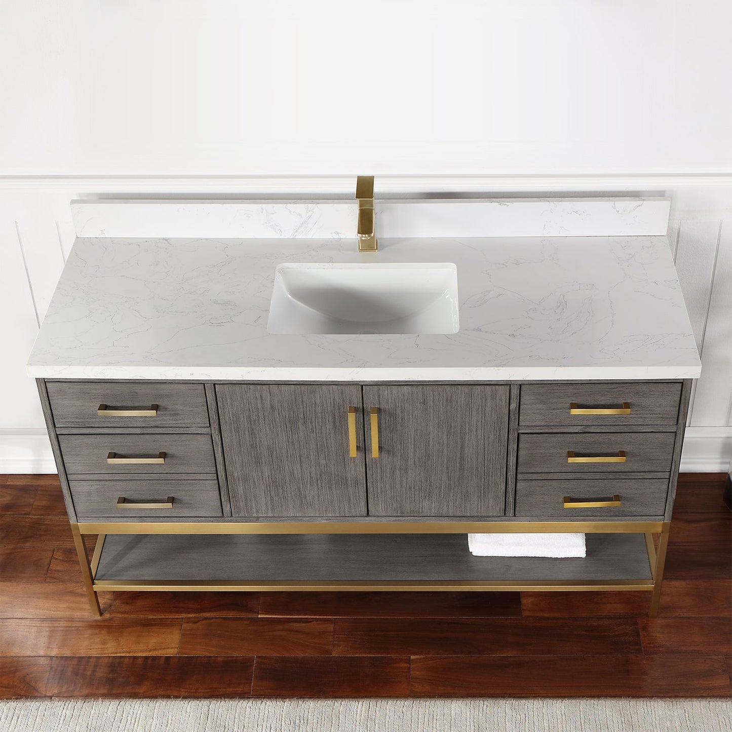 Wildy 60" Single Bathroom Vanity Set in Classical Grey with Grain White Engineered Stone Countertop without Mirror