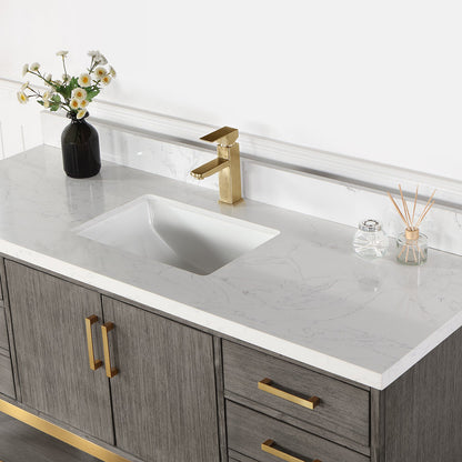 Wildy 60" Single Bathroom Vanity Set in Classical Grey with Grain White Engineered Stone Countertop without Mirror