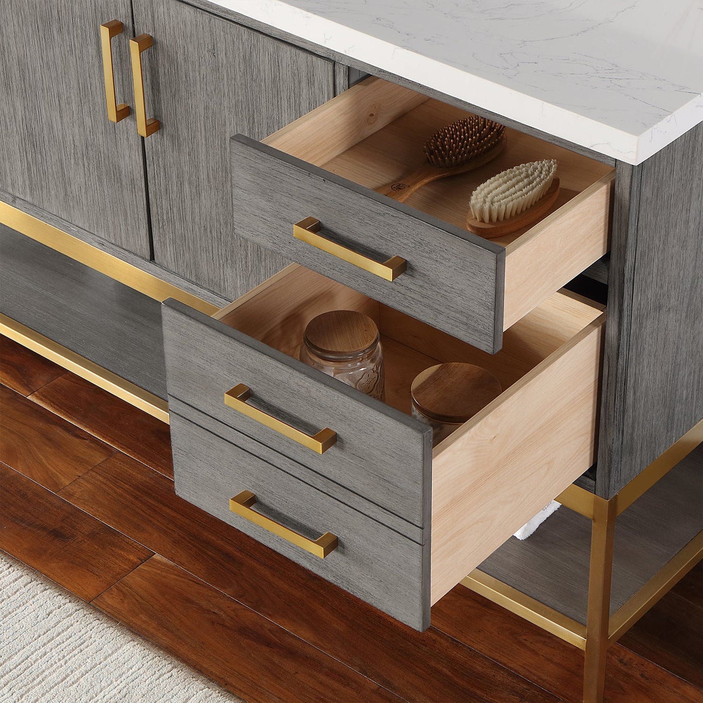Wildy 60" Single Bathroom Vanity Set in Classical Grey with Grain White Engineered Stone Countertop without Mirror