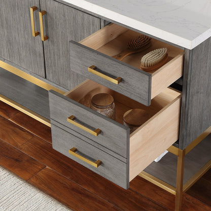 Wildy 60" Single Bathroom Vanity Set in Classical Grey with Grain White Engineered Stone Countertop without Mirror