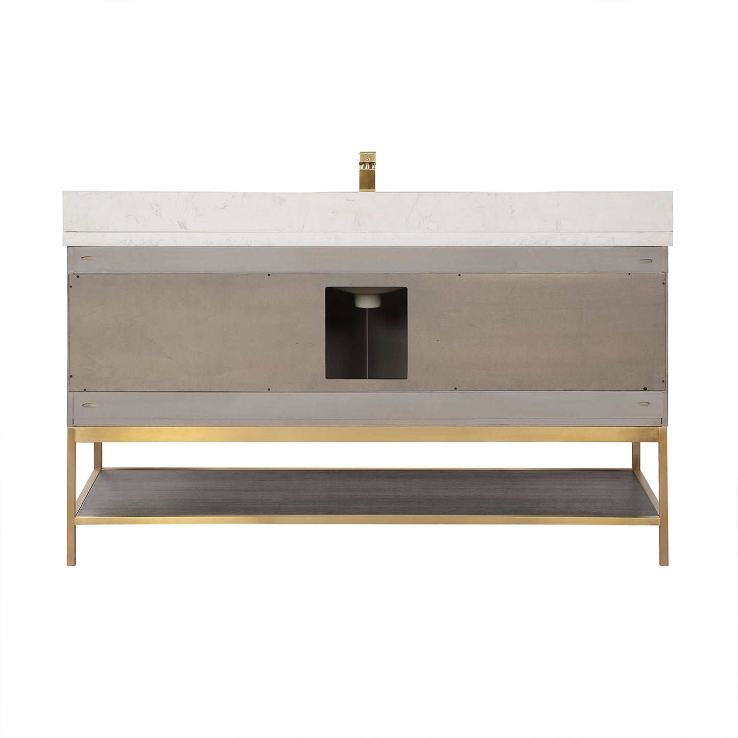 Wildy 60" Single Bathroom Vanity Set in Classical Grey with Grain White Engineered Stone Countertop without Mirror