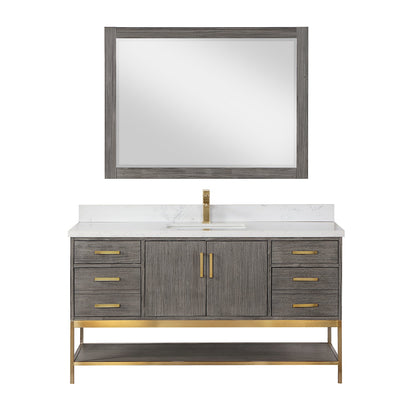 Wildy 60" Single Bathroom Vanity Set in Classical Grey with Grain White Engineered Stone Countertop with Mirror