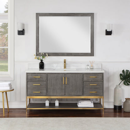 Wildy 60" Single Bathroom Vanity Set in Classical Grey with Grain White Engineered Stone Countertop with Mirror