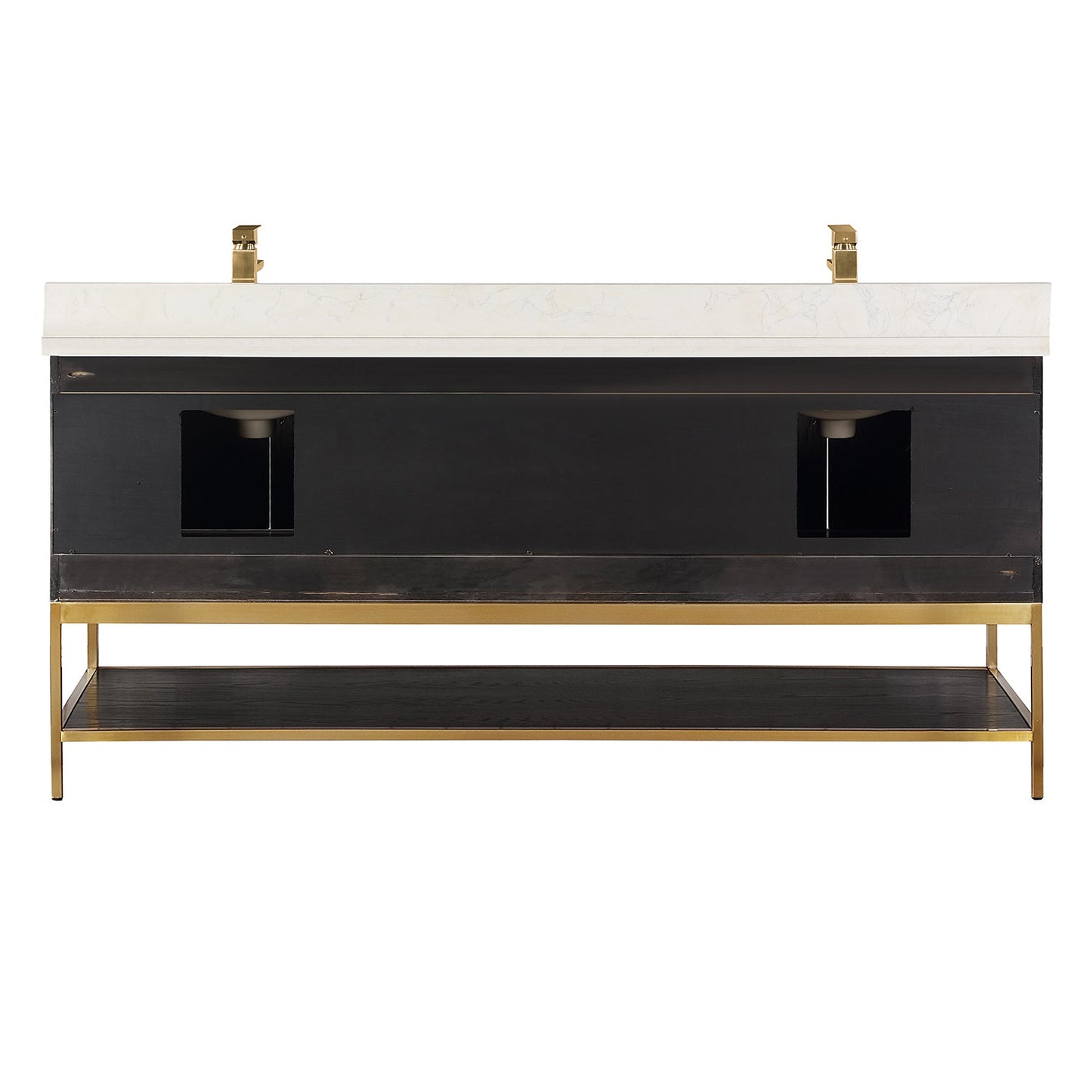 Wildy 72" Double Bathroom Vanity Set in Black Oak with Grain White Engineered Stone Countertop without Mirror