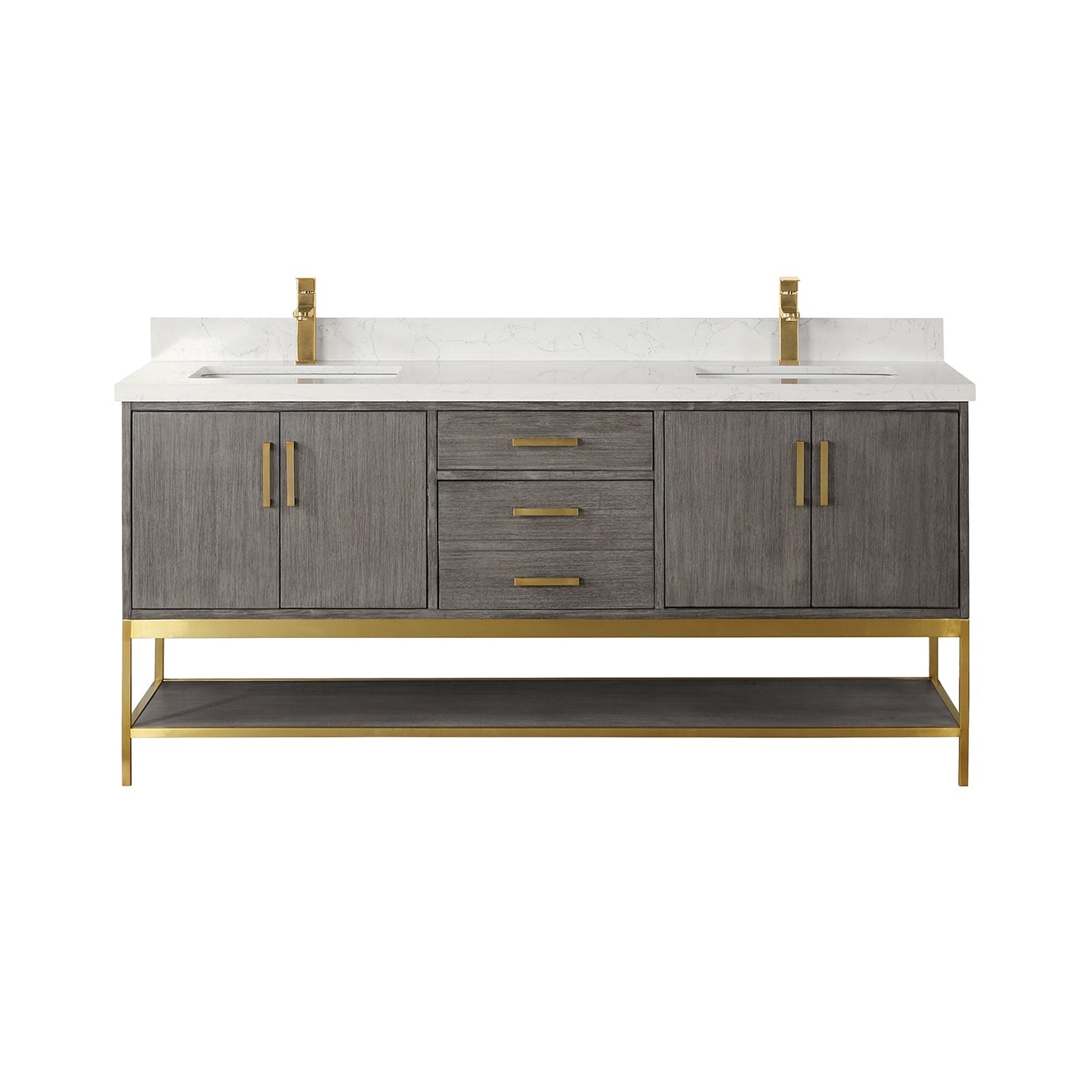 Wildy 72" Double Bathroom Vanity Set in Classical Grey with Grain White Engineered Stone Countertop without Mirror