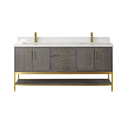 Wildy 72" Double Bathroom Vanity Set in Classical Grey with Grain White Engineered Stone Countertop without Mirror