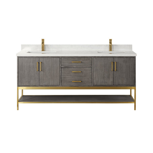 Wildy 72" Double Bathroom Vanity Set in Classical Grey with Grain White Engineered Stone Countertop without Mirror