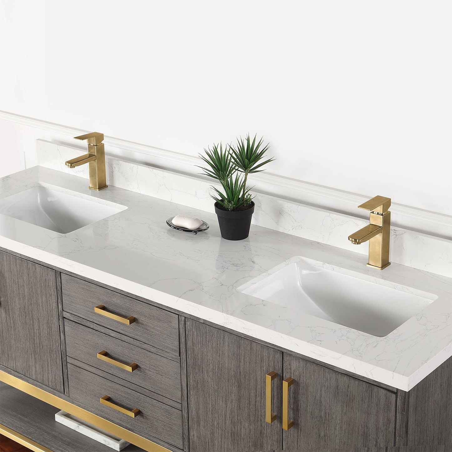 Wildy 72" Double Bathroom Vanity Set in Classical Grey with Grain White Engineered Stone Countertop without Mirror