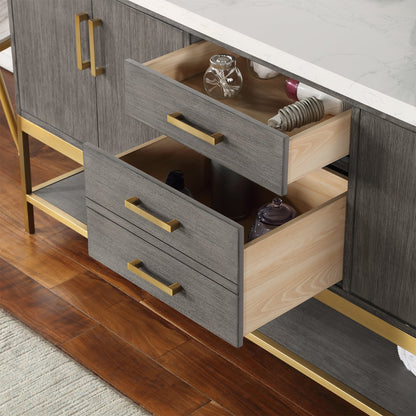 Wildy 72" Double Bathroom Vanity Set in Classical Grey with Grain White Engineered Stone Countertop without Mirror