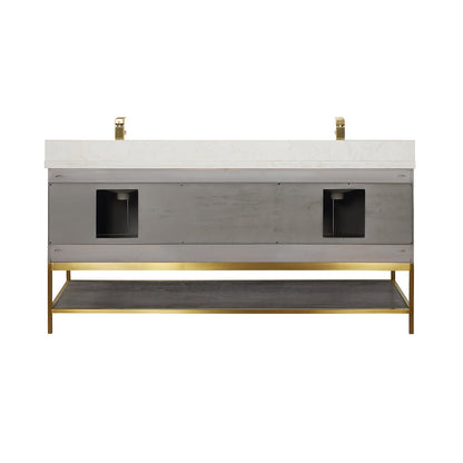Wildy 72" Double Bathroom Vanity Set in Classical Grey with Grain White Engineered Stone Countertop without Mirror