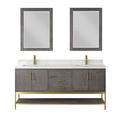 Wildy 72" Double Bathroom Vanity Set in Classical Grey with Grain White Engineered Stone Countertop with Mirror