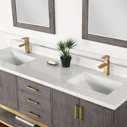 Wildy 72" Double Bathroom Vanity Set in Classical Grey with Grain White Engineered Stone Countertop with Mirror