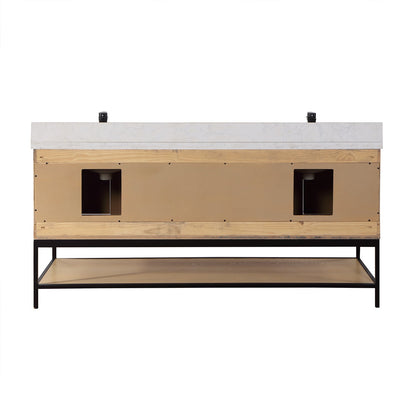Wildy 72" Double Bathroom Vanity Set in Washed Oak with Grain White Engineered Stone Countertop without Mirror