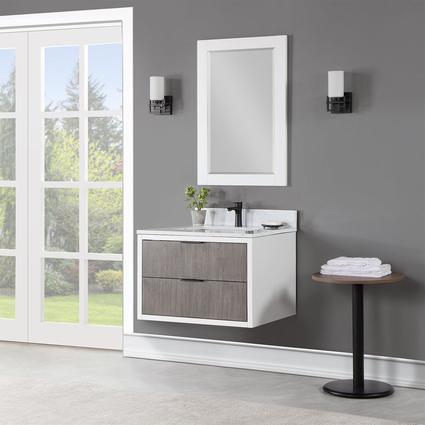 Dione 30" Single Bathroom Vanity in Classical Gray with Aosta White Engineered Stone Countertop with Mirror