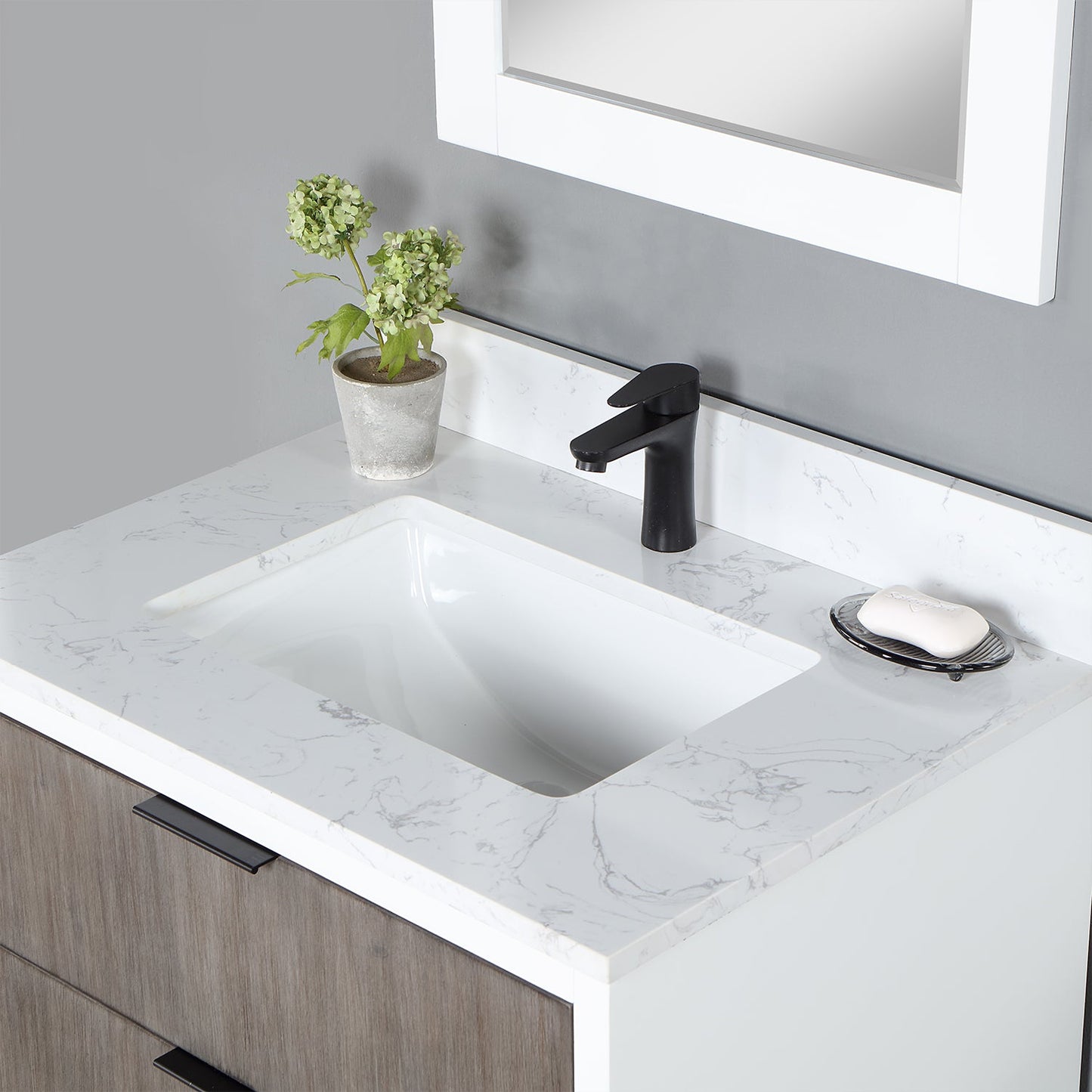 Dione 30" Single Bathroom Vanity in Classical Gray with Aosta White Engineered Stone Countertop with Mirror