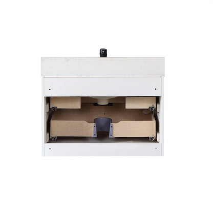 Dione 30" Single Bathroom Vanity in Weathered Pine with Aosta White Engineered Stone Countertop without Mirror