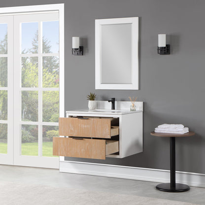Dione 30" Single Bathroom Vanity in Weathered Pine with Aosta White Engineered Stone Countertop with Mirror