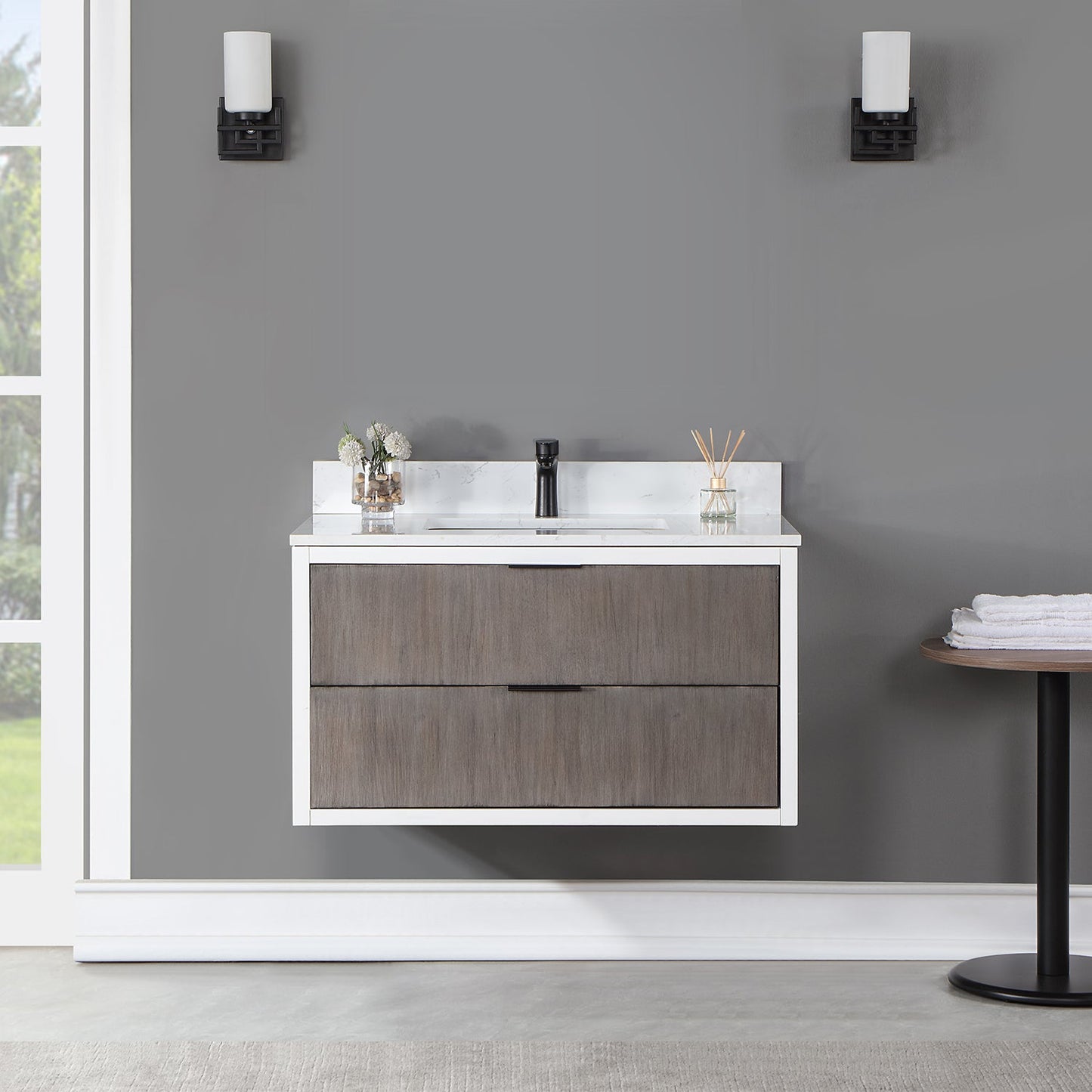 Dione 36" Single Bathroom Vanity in Classical Gray with Aosta White Engineered Stone Countertop without Mirror
