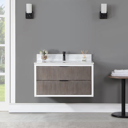 Dione 36" Single Bathroom Vanity in Classical Gray with Aosta White Engineered Stone Countertop without Mirror
