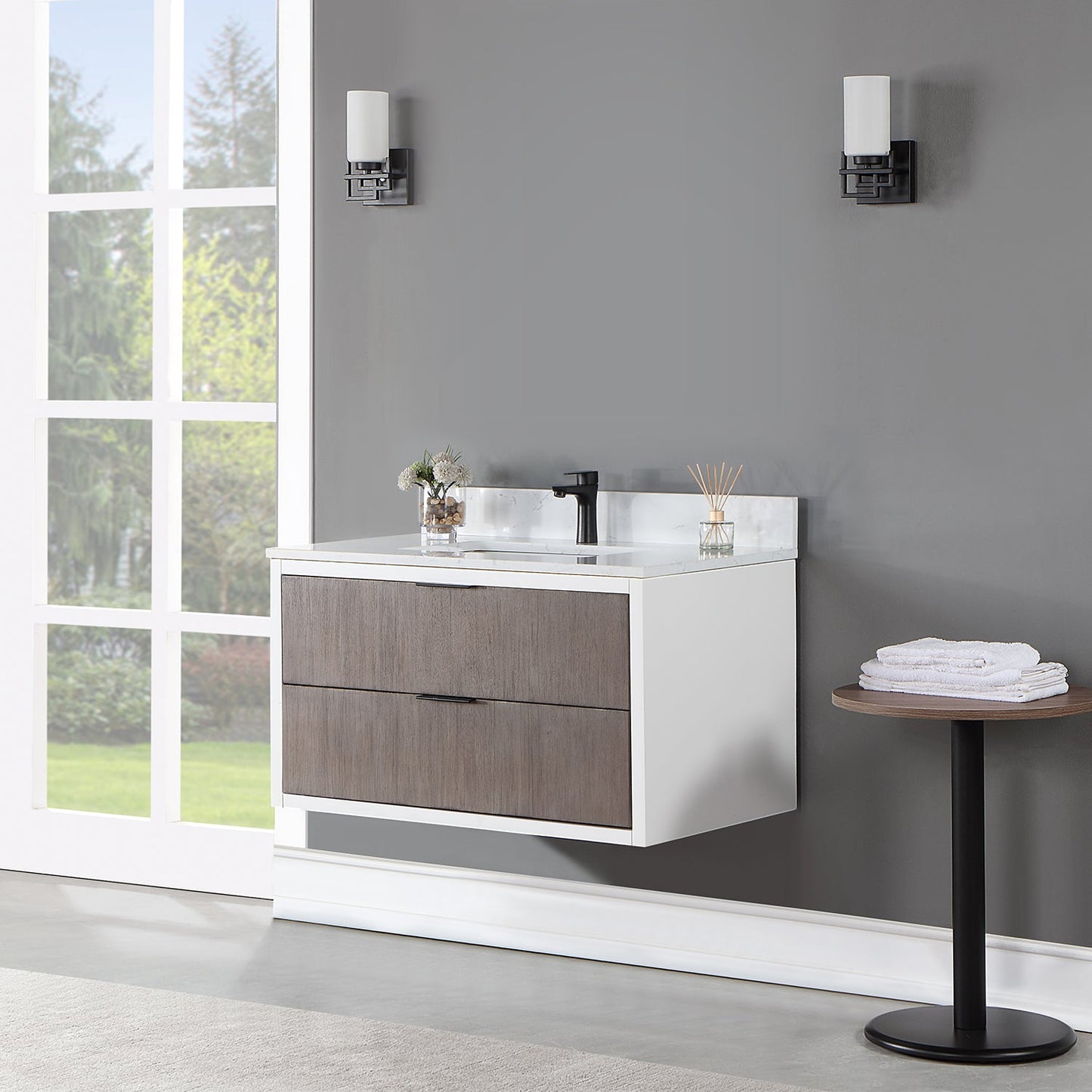 Dione 36" Single Bathroom Vanity in Classical Gray with Aosta White Engineered Stone Countertop without Mirror