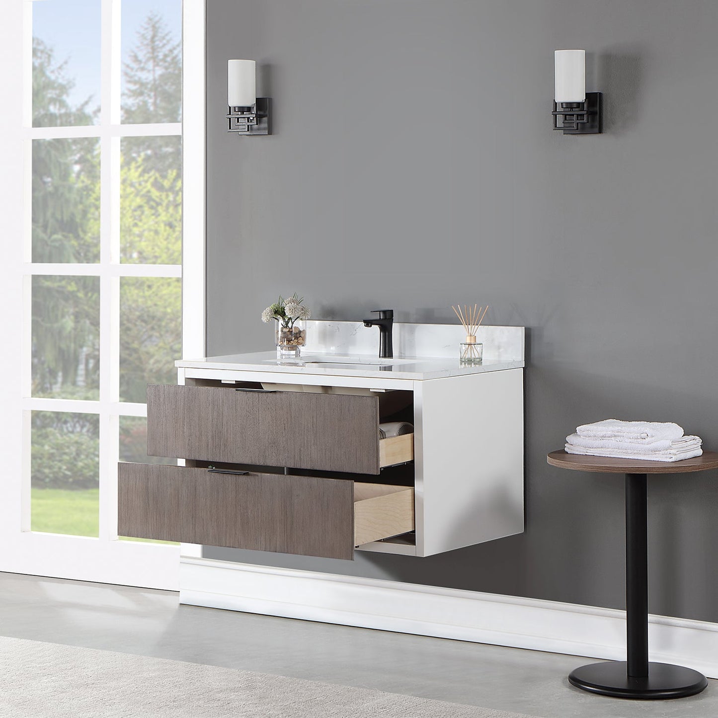 Dione 36" Single Bathroom Vanity in Classical Gray with Aosta White Engineered Stone Countertop without Mirror