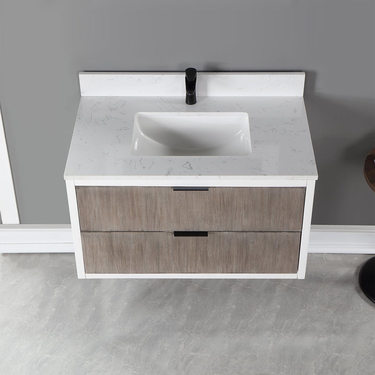Dione 36" Single Bathroom Vanity in Classical Gray with Aosta White Engineered Stone Countertop without Mirror