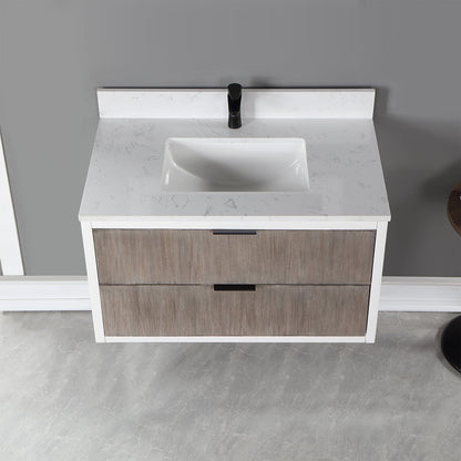 Dione 36" Single Bathroom Vanity in Classical Gray with Aosta White Engineered Stone Countertop without Mirror