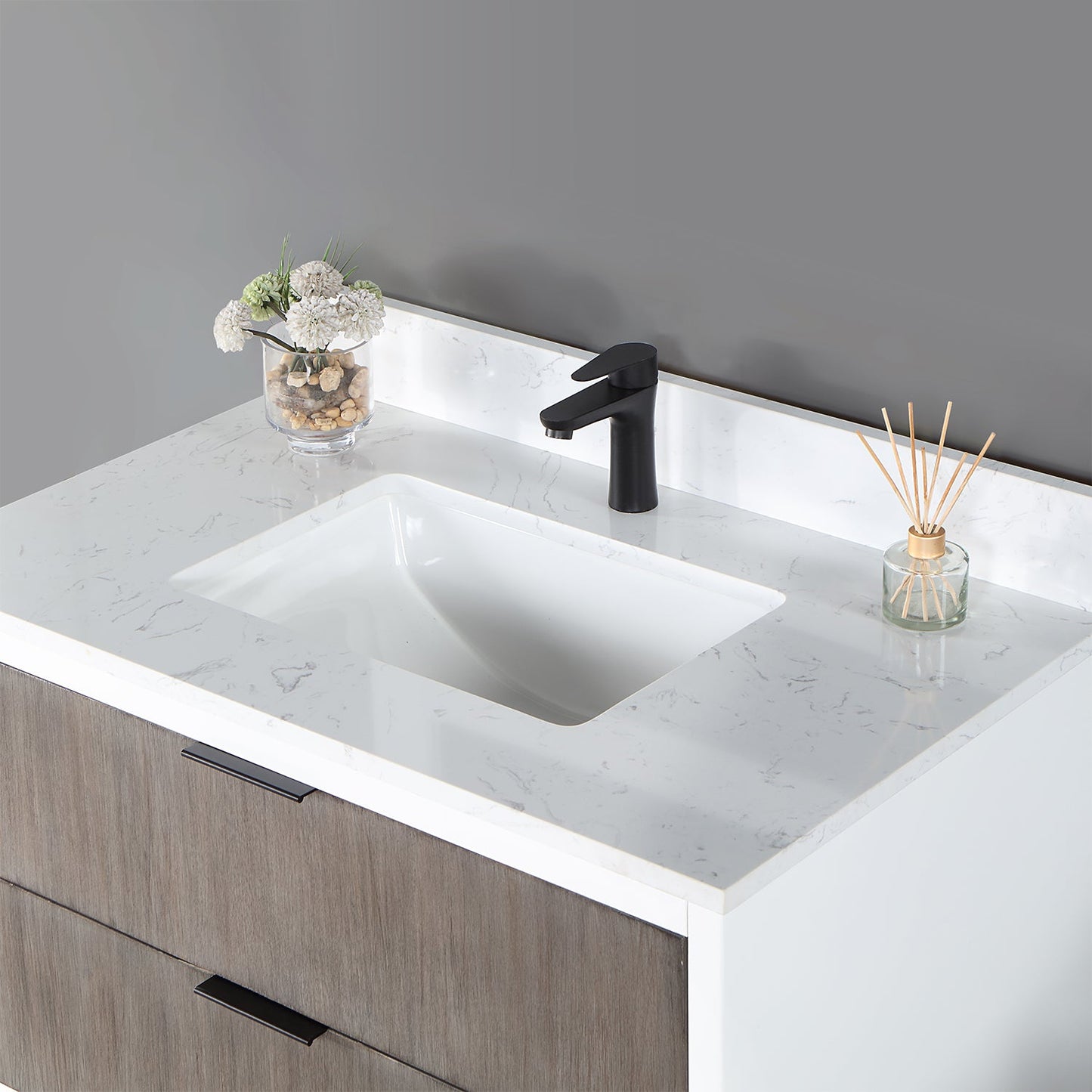 Dione 36" Single Bathroom Vanity in Classical Gray with Aosta White Engineered Stone Countertop without Mirror