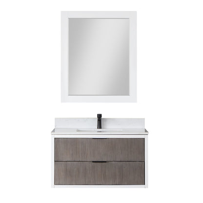 Dione 36" Single Bathroom Vanity in Classical Gray with Aosta White Engineered Stone Countertop with Mirror