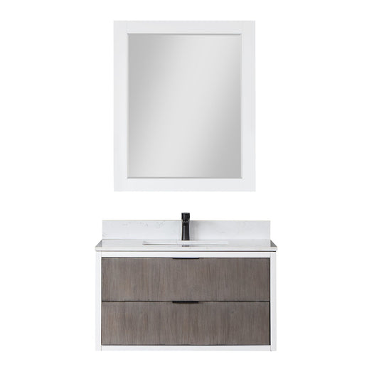 Dione 36" Single Bathroom Vanity in Classical Gray with Aosta White Engineered Stone Countertop with Mirror