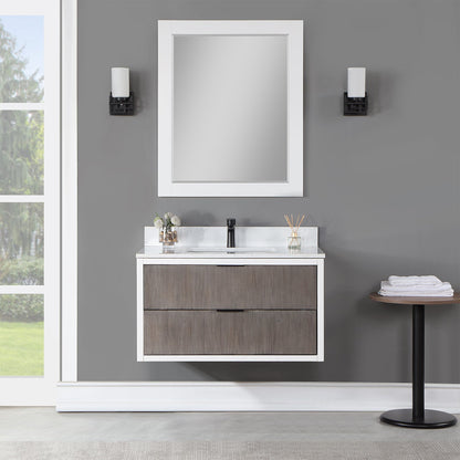 Dione 36" Single Bathroom Vanity in Classical Gray with Aosta White Engineered Stone Countertop with Mirror