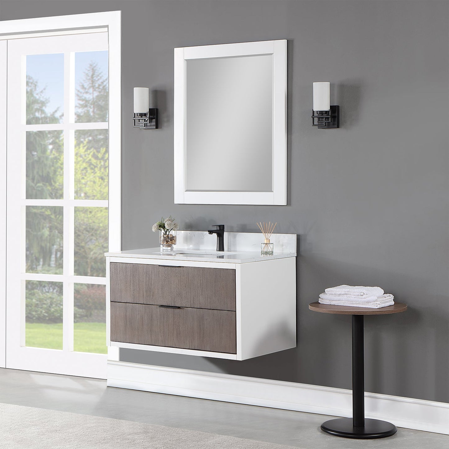 Dione 36" Single Bathroom Vanity in Classical Gray with Aosta White Engineered Stone Countertop with Mirror