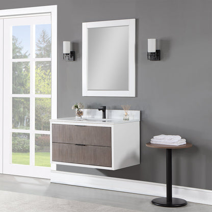Dione 36" Single Bathroom Vanity in Classical Gray with Aosta White Engineered Stone Countertop with Mirror