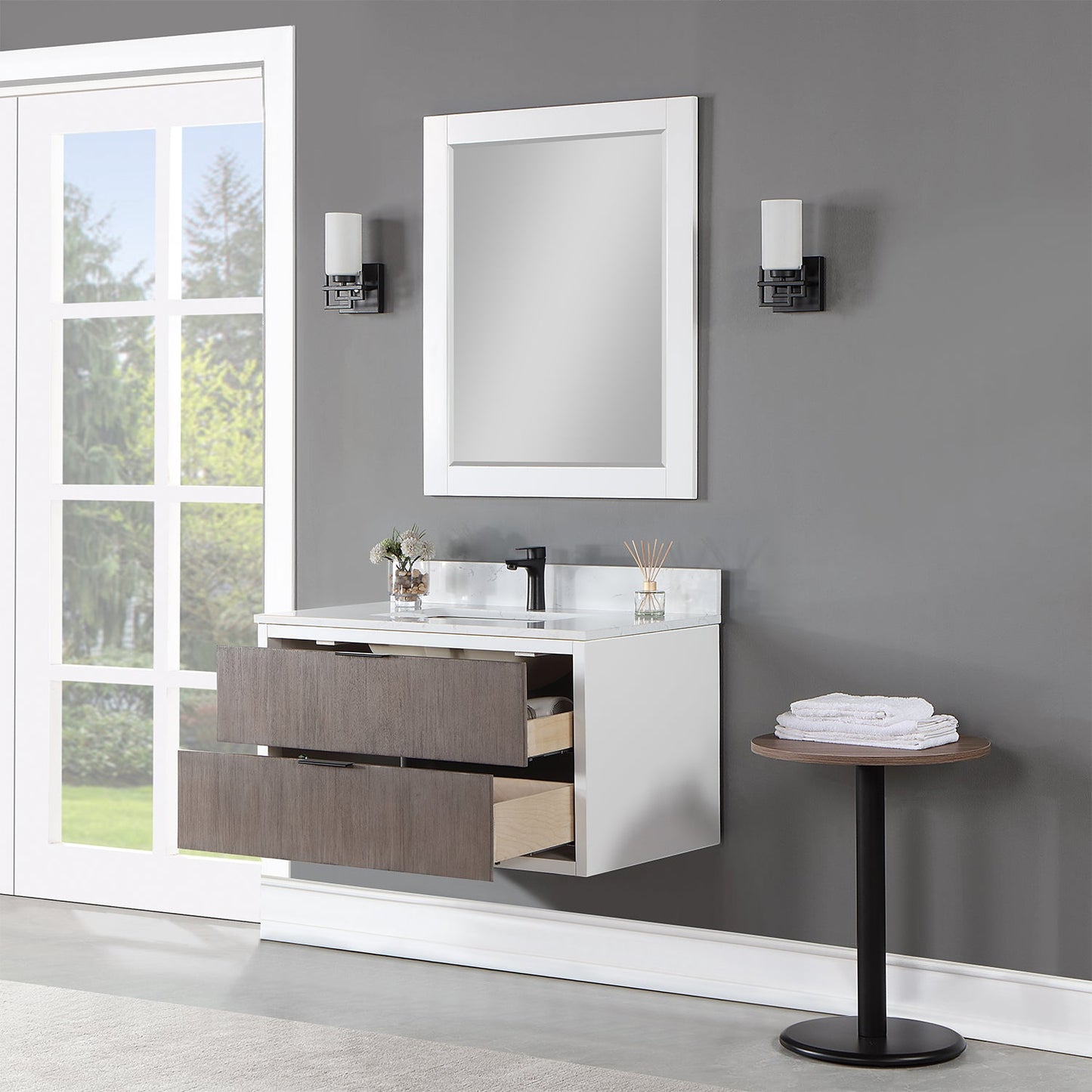 Dione 36" Single Bathroom Vanity in Classical Gray with Aosta White Engineered Stone Countertop with Mirror